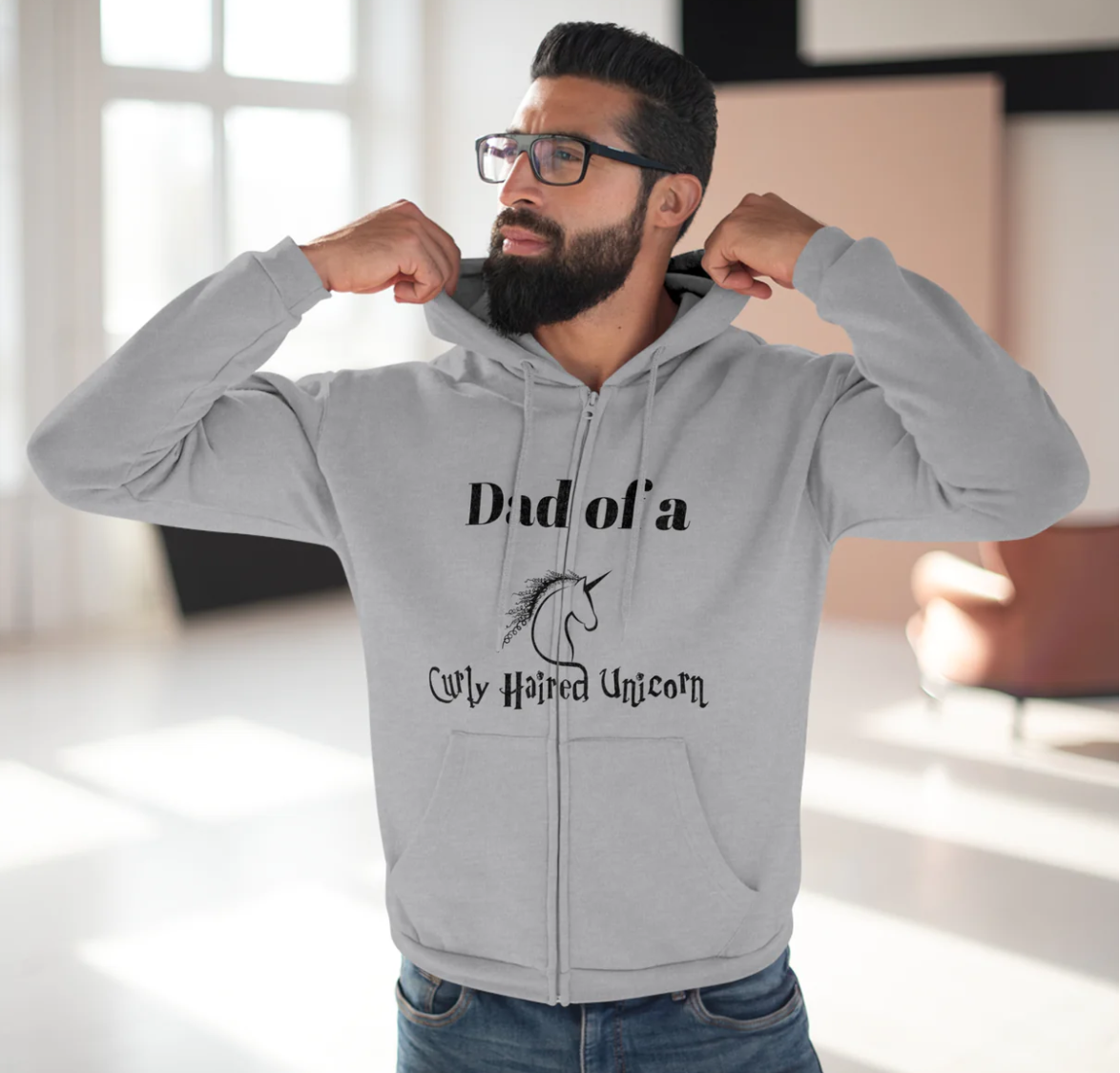 Dad of a Curly Haired Unicorn Hoodie - Full Zip - Unisex Heavy Blend™ Hooded Sweatshirt