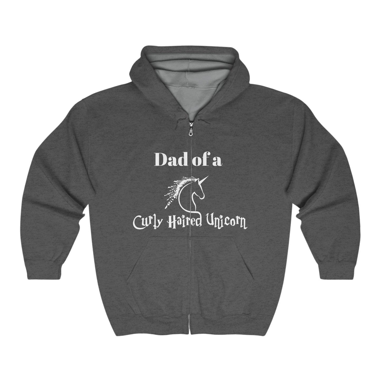 Dad of a Curly Haired Unicorn Hoodie -  Full Zip - Unisex Heavy Blend™ Hooded Sweatshirt